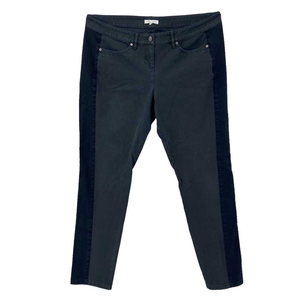 EILEEN FISHER Jeans Skinny Ankle Tuxedo Stripe Pant Gray Black